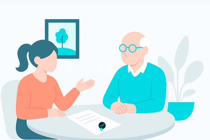 Ein älterer Herr mit seiner Betreuerin